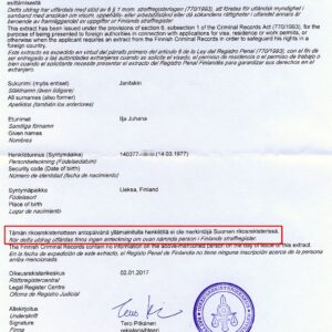 Tłumaczenie przysięgłe zaświadczenia o niekaralności z Finlandii na język polski – online