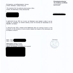 Tłumaczenie przysięgłe certyfikatu rezydencji podatkowej z Holandii / Niderlandów na język polski – online