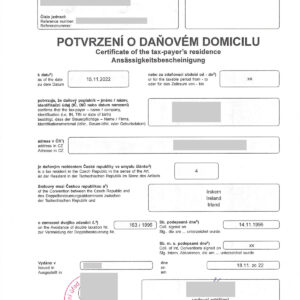 Tłumaczenie przysięgłe certyfikatu rezydencji podatkowej z Czech na język polski – online