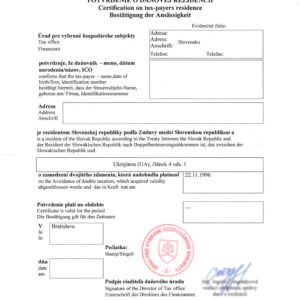 Tłumaczenie przysięgłe certyfikatu rezydencji podatkowej z Słowacji na język polski – online